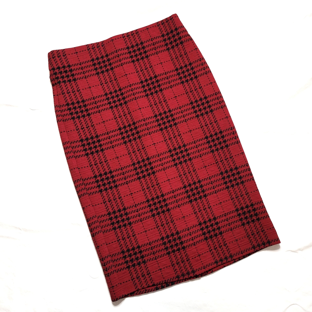 Red Black Houndstooth Pencil Skirt